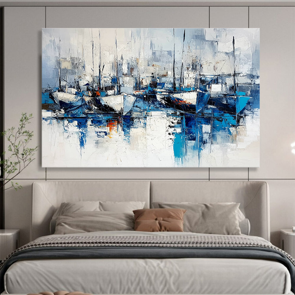 Abstract Boats in Harbor Art for Nautical - Themed Restaurant & Coastal Home SC030