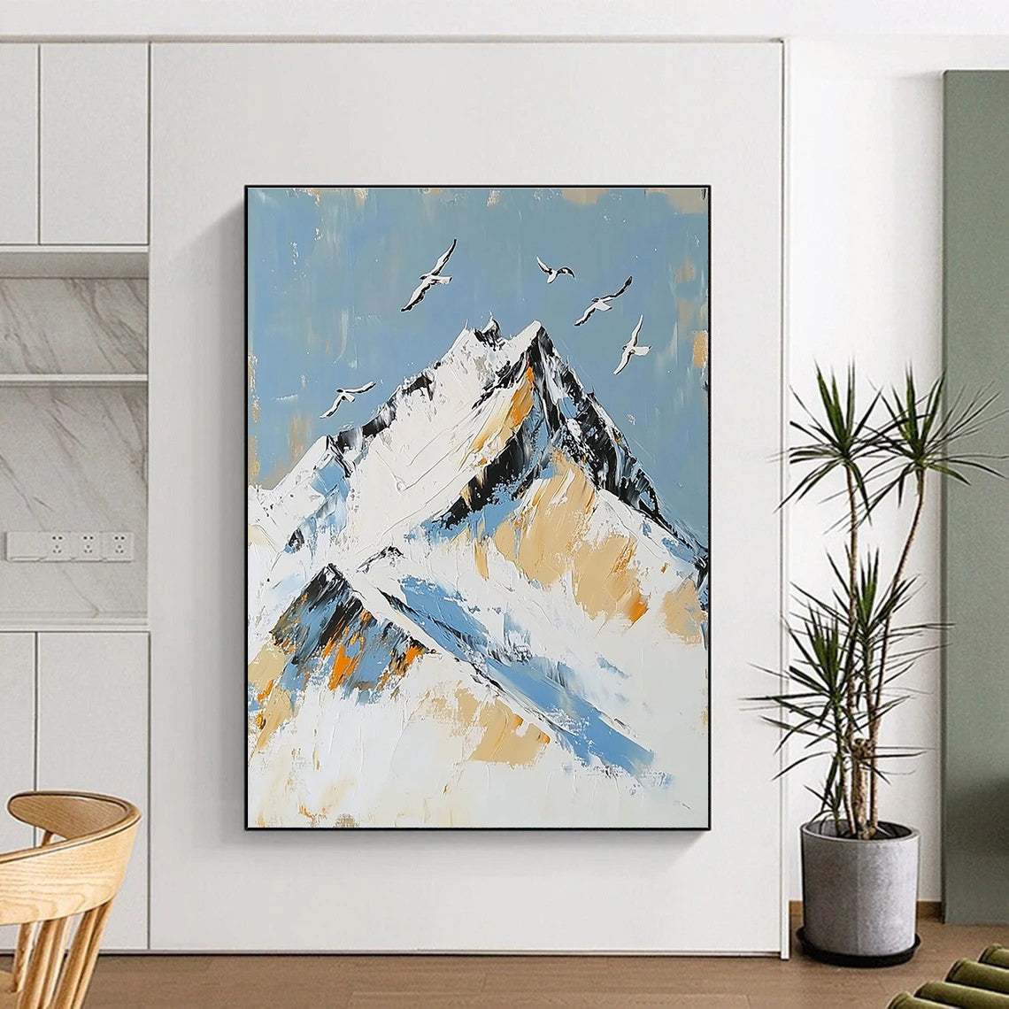 Abstract Mountain with Birds Art for Nature - Lover’s Home Library & Adventure - Themed Bedroom STSC1365