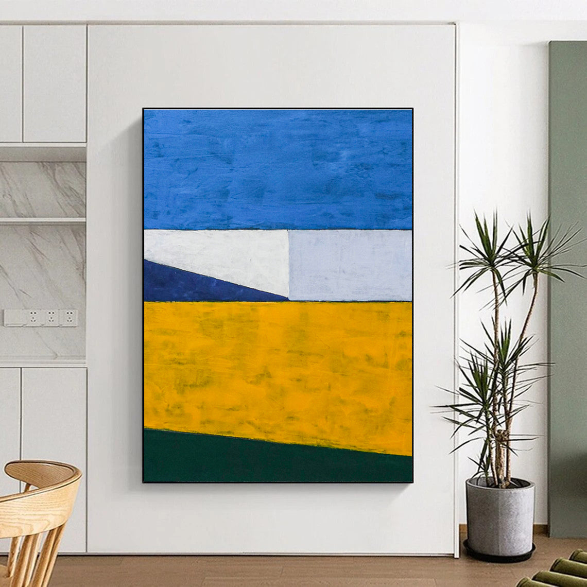 Blue - White - Yellow Geometric Abstract Art for Beach House & Home Sunroom DLZ1103