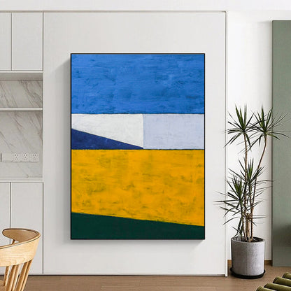 Blue - White - Yellow Geometric Abstract Art for Beach House & Home Sunroom DLZ1103