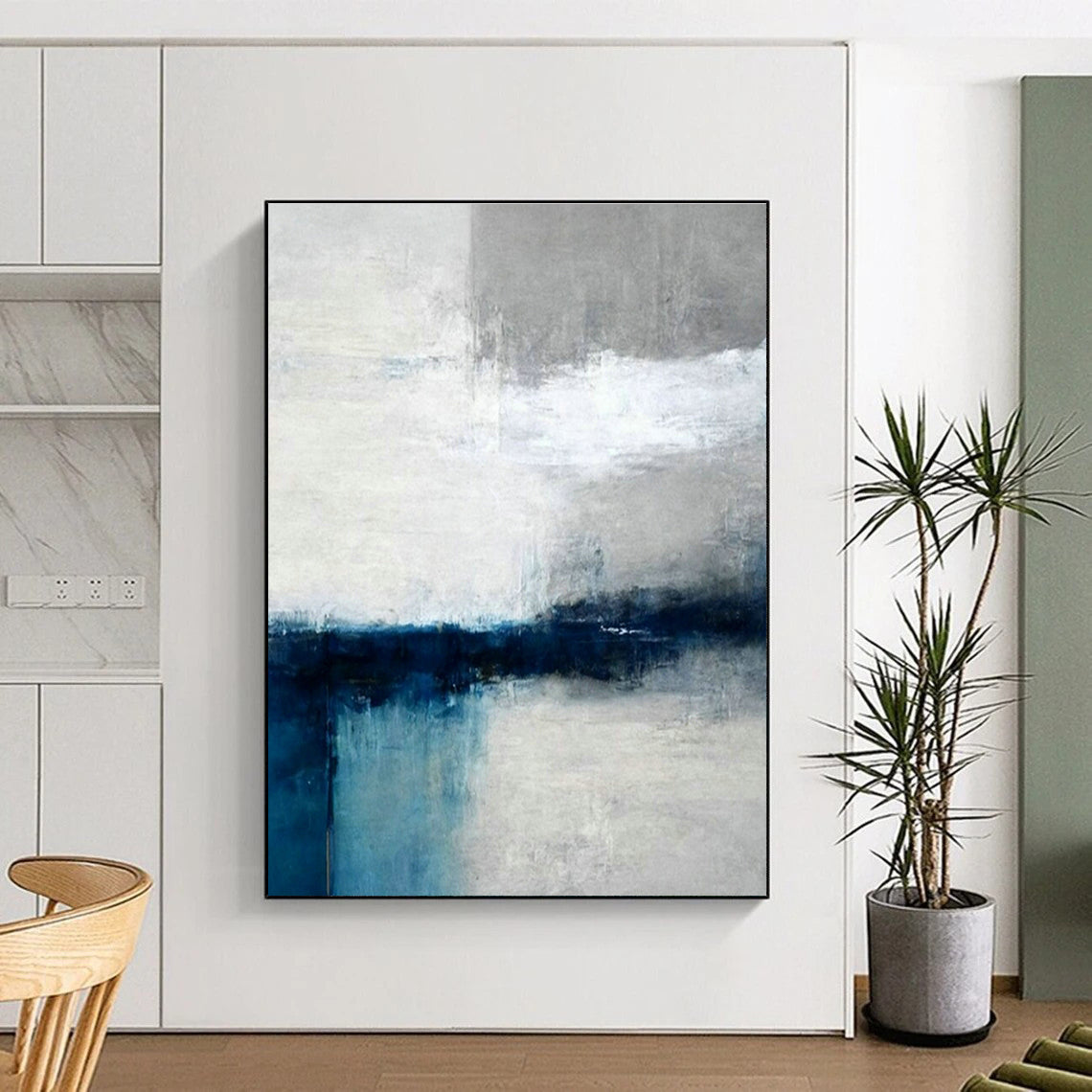 Blue - Gray Abstract Art for Modern Office & Minimalist Living Room DLZ1930