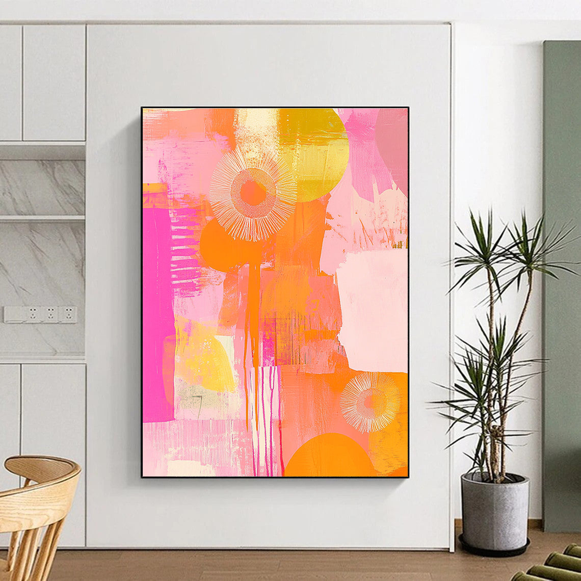 Pink and Orange Abstract Art for Modern Art Gallery Café & Cheerful Breakfast Nook STSC1408