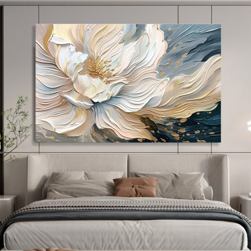 Gold - Accented White Flower Relief Art for Luxe Bedroom Retreats DLZ3087