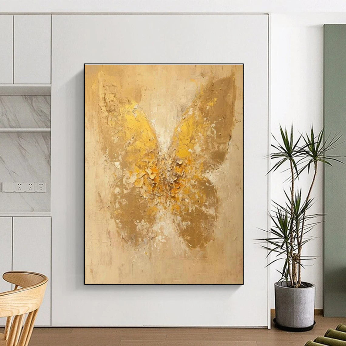 Golden Butterfly Oil Painting for Bedroom & Entryway DLZ0341