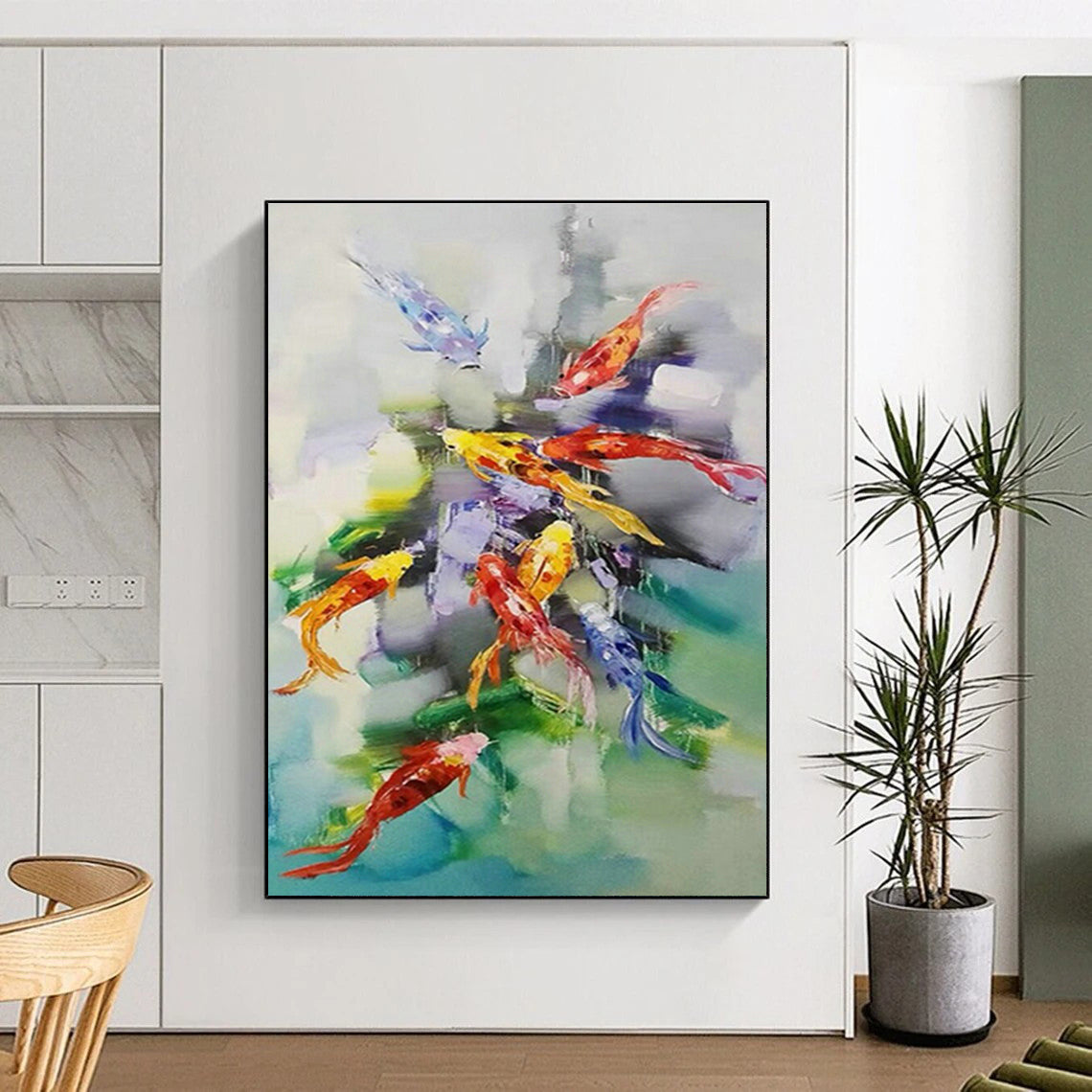 Colorful Koi Fish Abstract Art for Asian Restaurant & Feng Shui Office DLZ0672