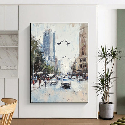 Busy Urban Street Scene for City - Themed Café & Modern Office Break Room STSC1135