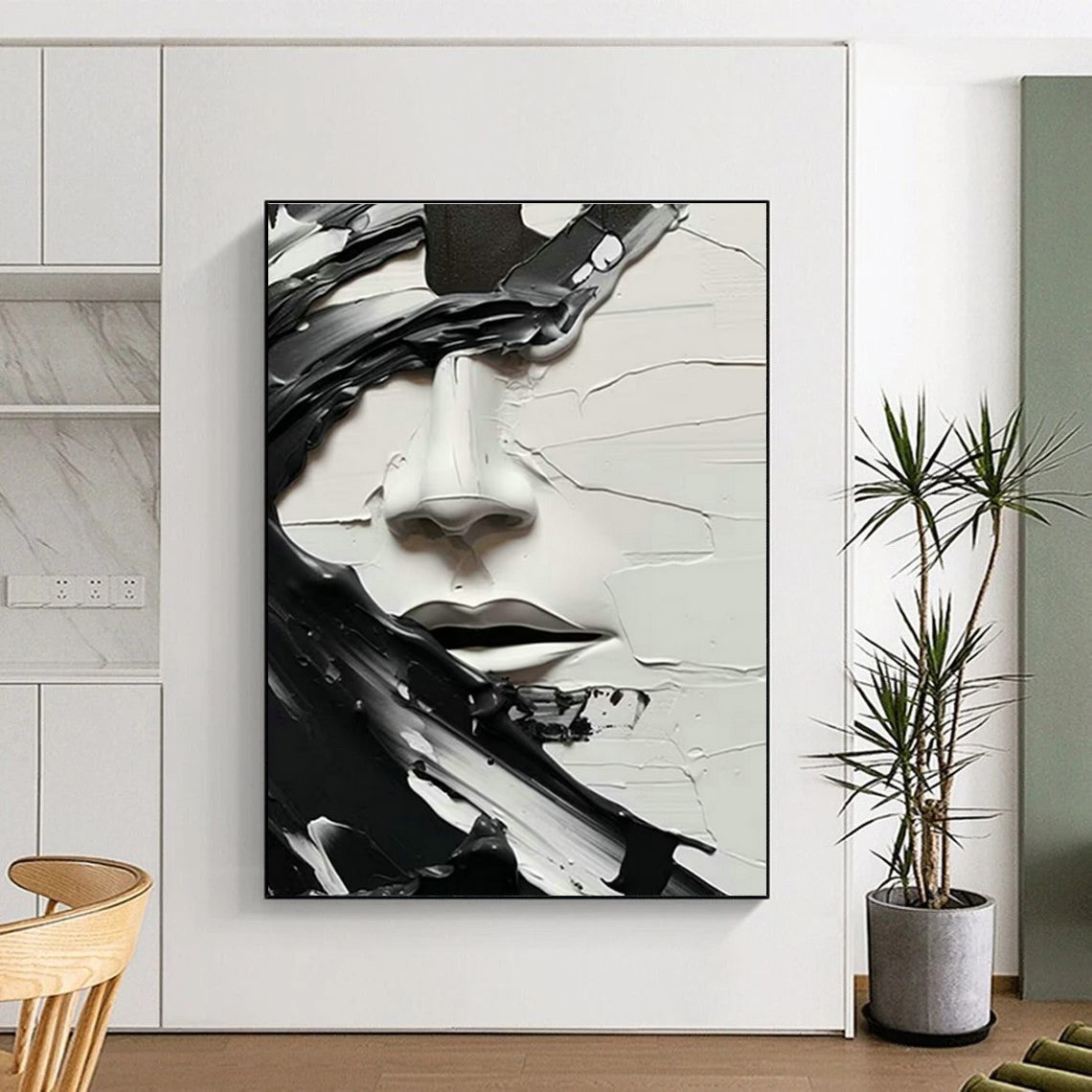 Textured Black and White Face Art for Contemporary Art Museum & Industrial - Chic Loft Apartment DLZ1548