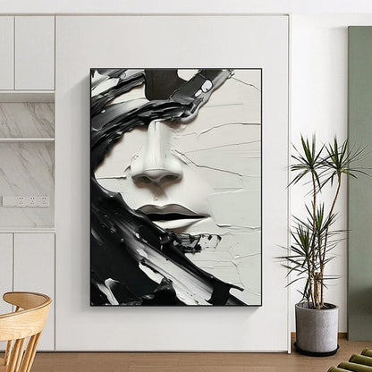 Textured Black and White Face Art for Contemporary Art Museum & Industrial - Chic Loft Apartment DLZ1548