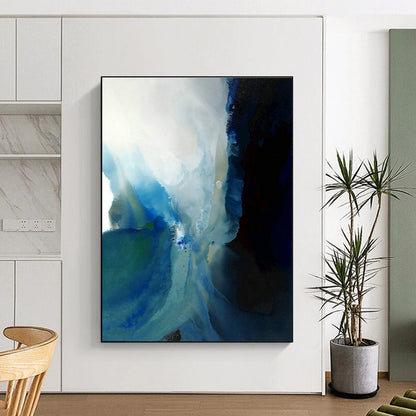 Blue - White Ink Wash Abstract Art for Contemporary Art Gallery Hallway & Minimalist Home Office DLZ0919