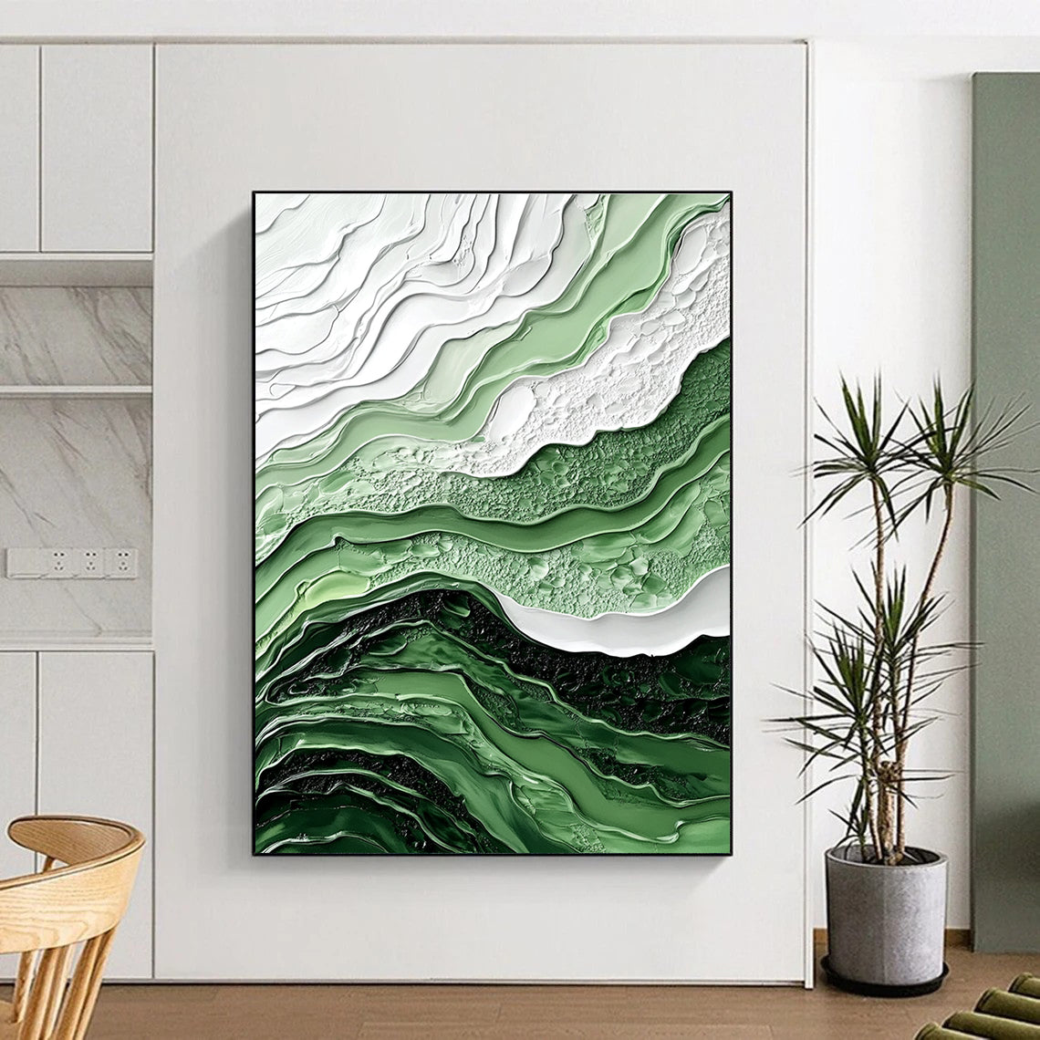 Textured Green and White Abstract for Nature - Inspired Spa & Eco - Friendly Home STSC445