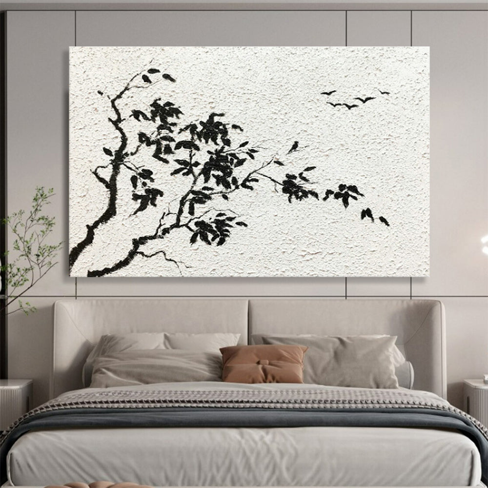 Ink - Wash Tree and Birds Art for Zen - Inspired Meditation Corner DLZ2835