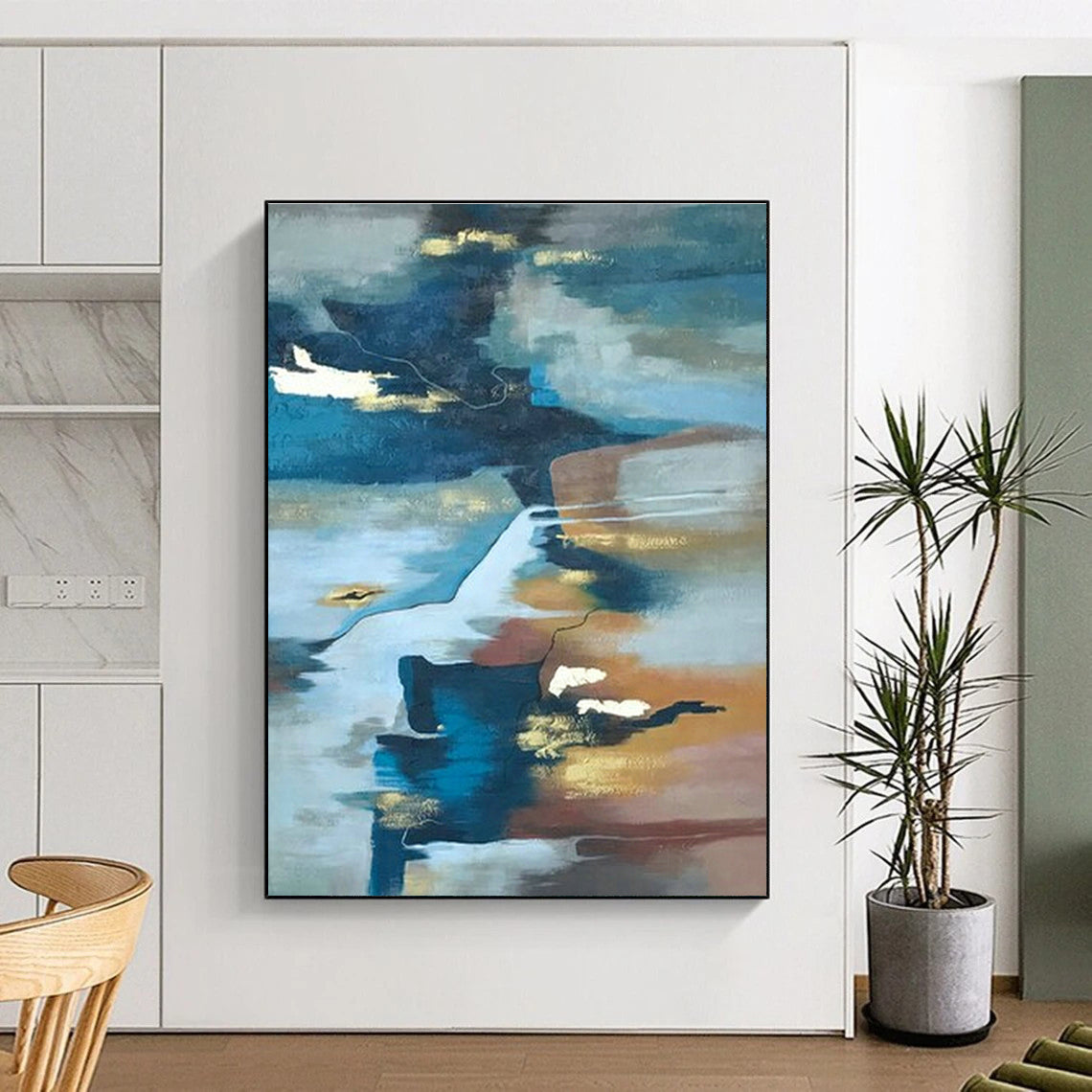 Blue - Gold - Brown Abstract Art for Riverside Residence & Sophisticated Lounge DLZ1903