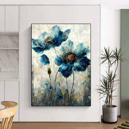 Blue Floral Oil Painting for Elegant Bedroom & Floral - Themed Café DLZ1820