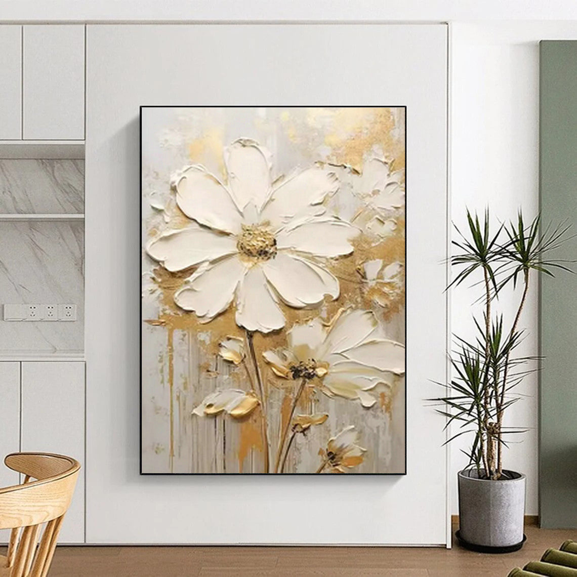 Gold - Accented Floral Art for Luxury Hotel Suite & Upscale Bridal Suite DLZ1402