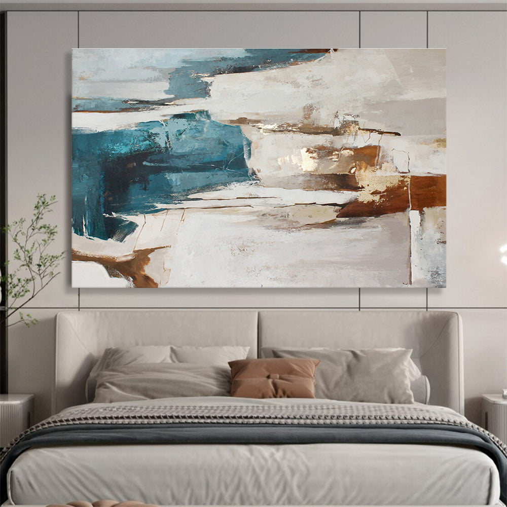 Blue - Brown Abstract Art for Coastal Living Room DLZ2904