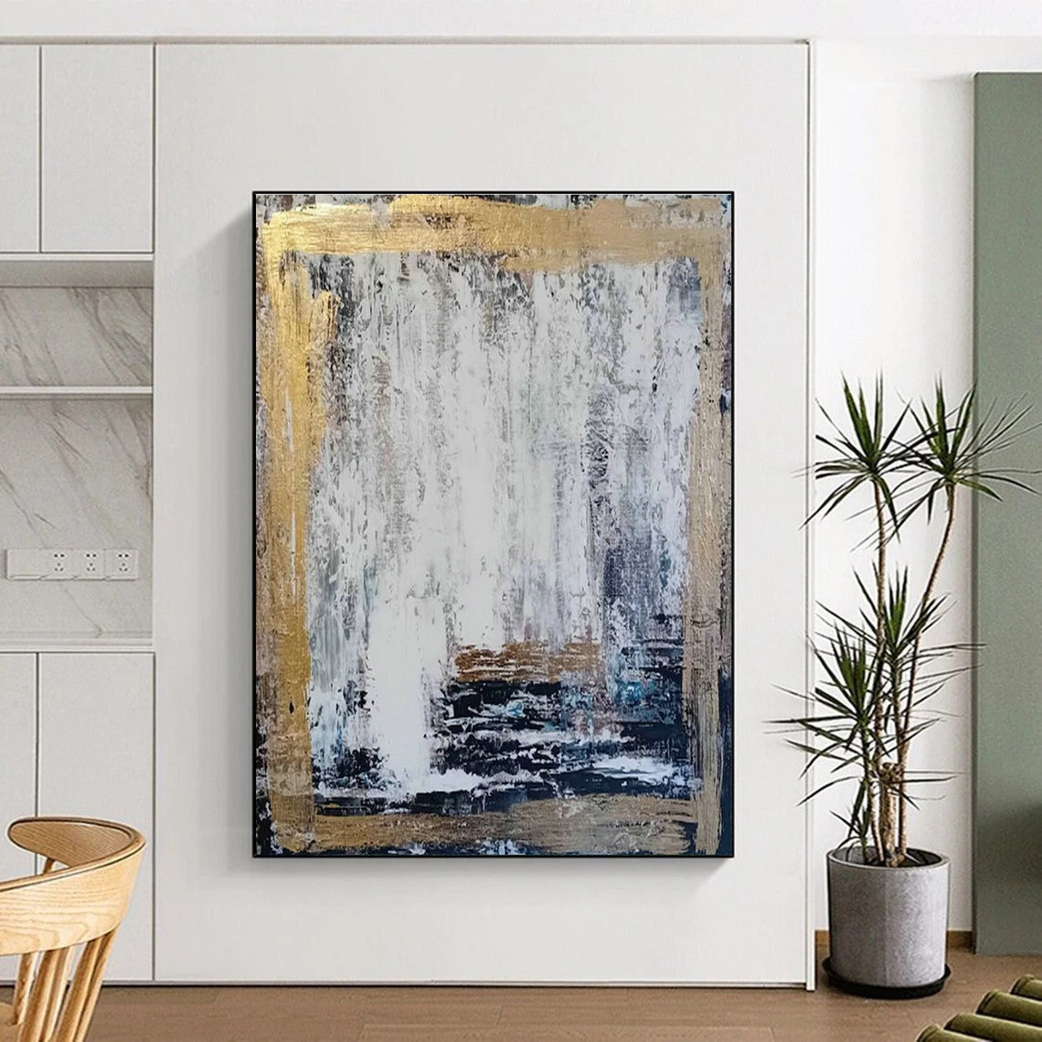 Gold - Framed Abstract Art for Luxury Hotel Lobby & Art - Centric Dining Room DLZ2113