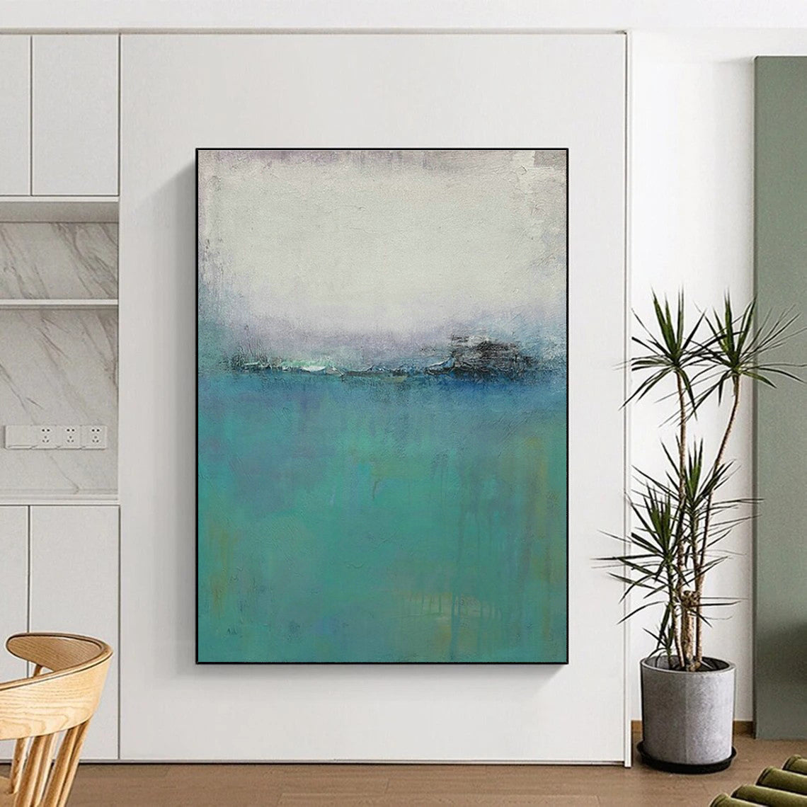 Soft Blue Abstract Landscape Art for Coastal Bedroom & Relaxing Spa Lounge DLZ1481