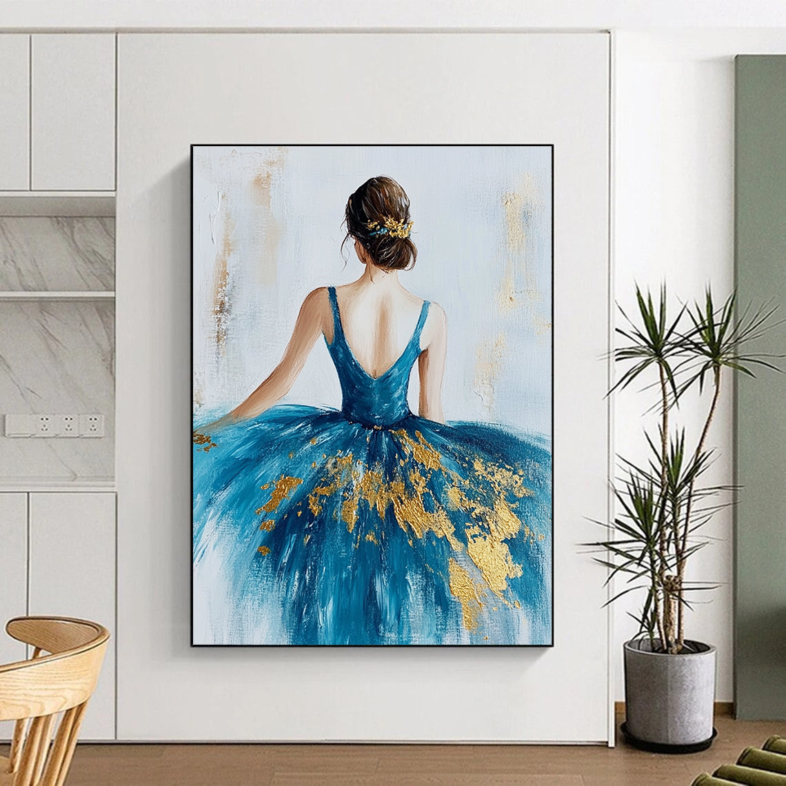 Ballerina in Blue and Gold for Dance Studio Waiting Area & Elegant Home Bedroom STSC155