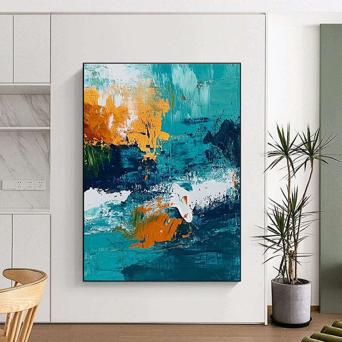 Layered Teal Abstract Art for Living Room & Gallery STSC705