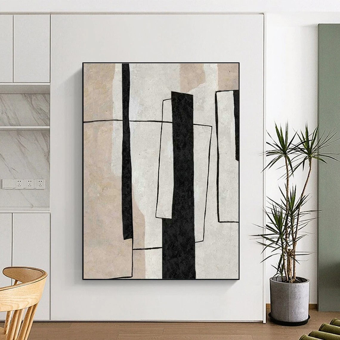 Black - White Geometric Abstract Art for Modern Office & Art Gallery Corridor DLZ2067