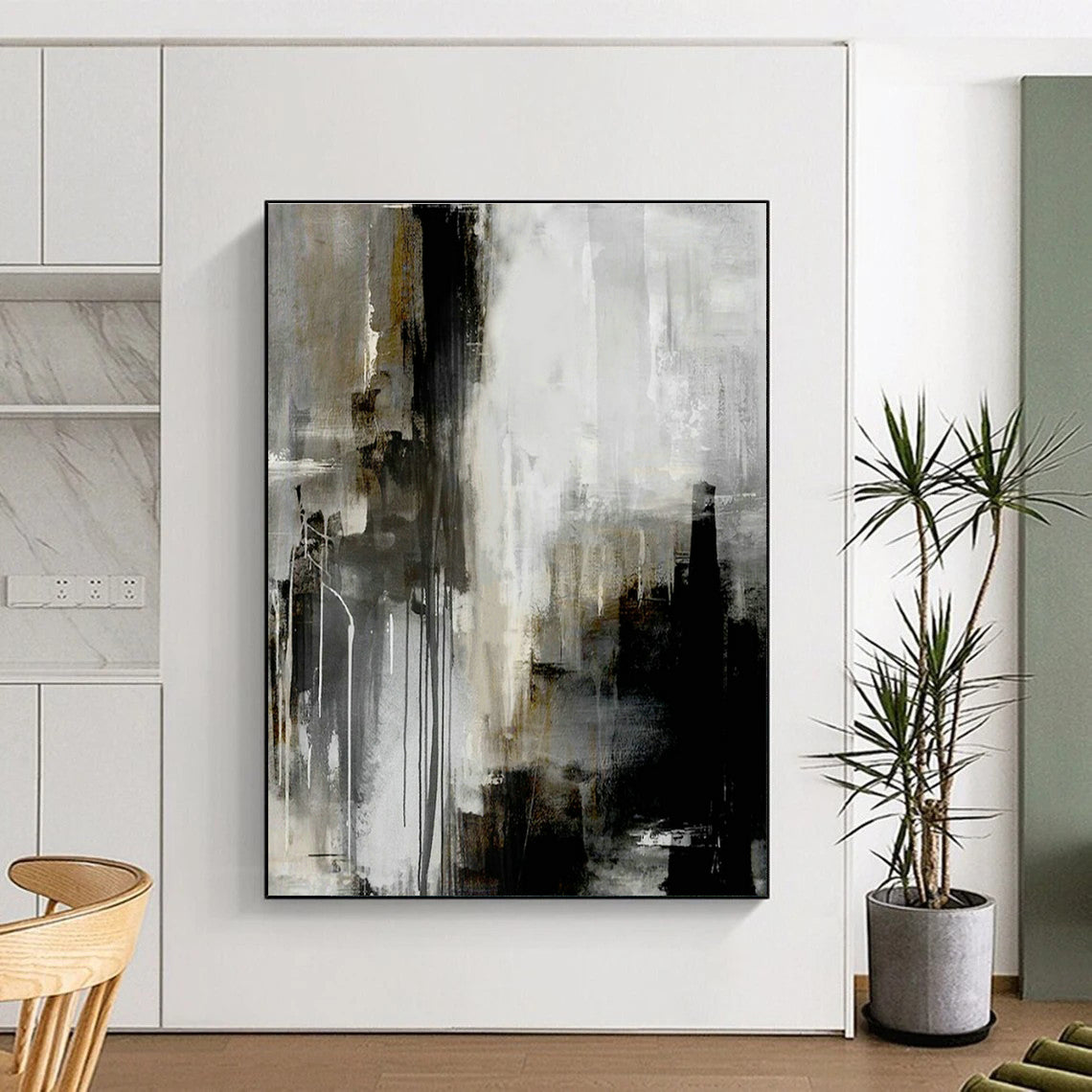 Gray - Black Abstract Drip Art for Industrial Loft & Contemporary Studio DLZ2064