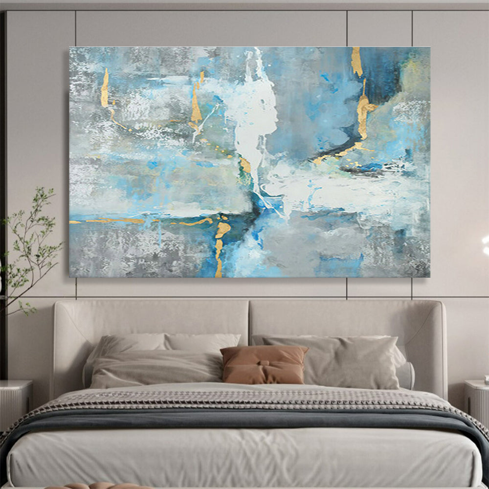 Blue - Gold Abstract Art for Luxe Yacht Club Dining Halls DLZ3140