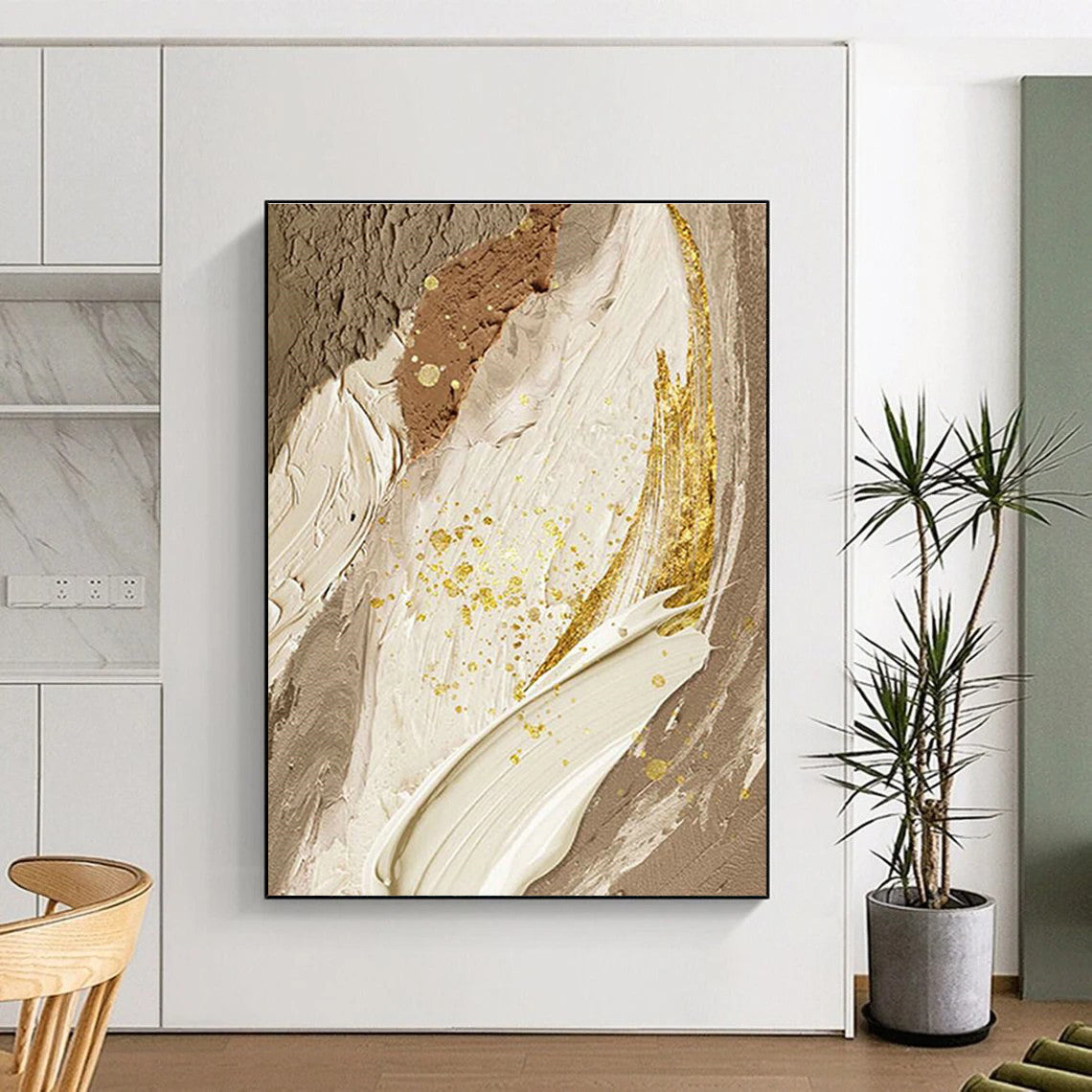 Gold - Accented Abstract Art for Luxury Hotel Lobby & Glamorous Dining Room DLZ2177