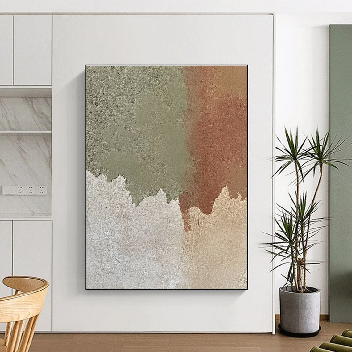 Green and Brown Color Block Abstract for Eco - Friendly Home & Botanical Art Space STSC488