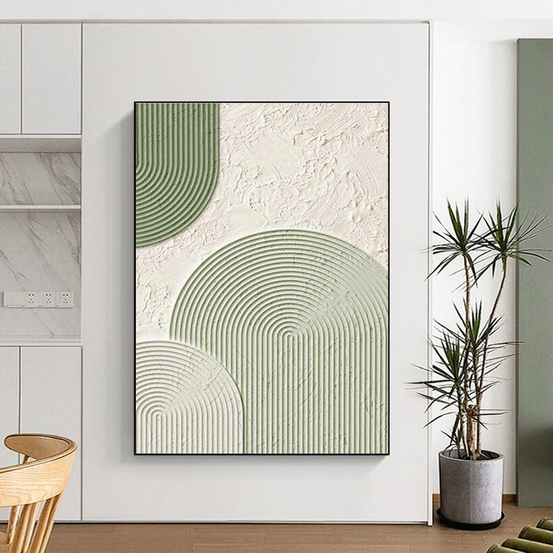 Green and White Textured Arches Art for Modern Wellness Center & Minimalist Living Room DLZ2188