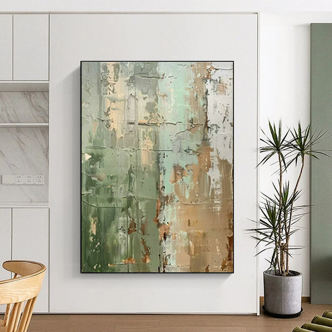 Green - Brown Textured Abstract Art for Rustic Home Library & Eco - Friendly Art Gallery DLZ1741