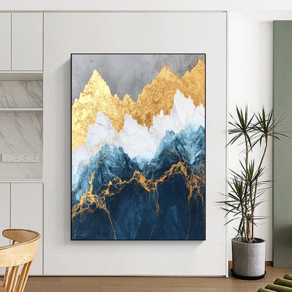 Blue - Gold Mountain Waves Art for Architect’s Conference Room & Upscale Lounge STSC123
