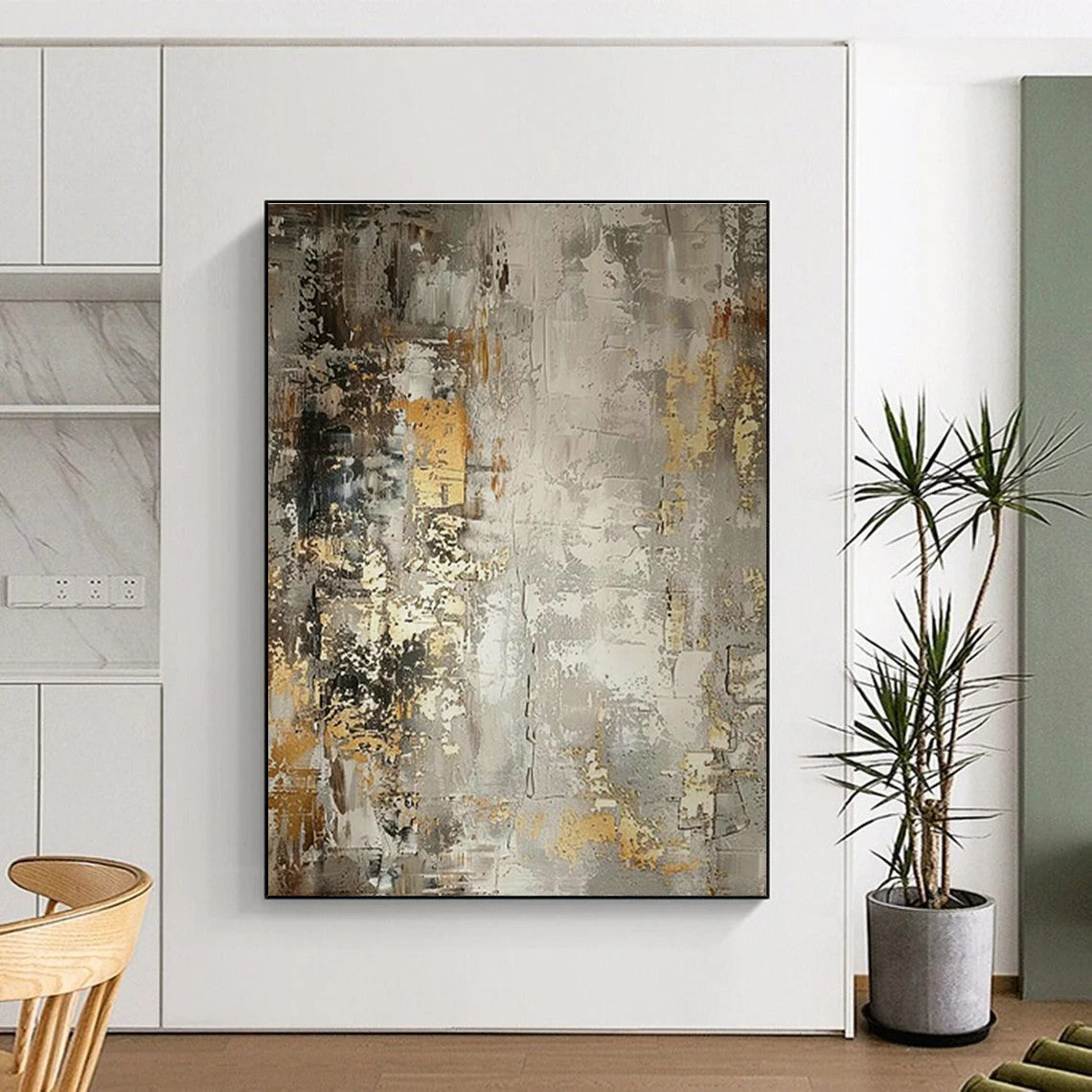 Gray - Gold Abstract Art for Corporate Executive Offices DLZ0123
