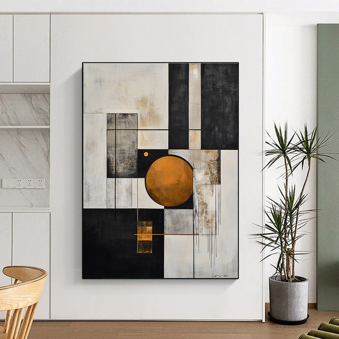 Geometric Abstract with Orange Circle for Modern Office Reception & Art - Centric Living Room STSC207