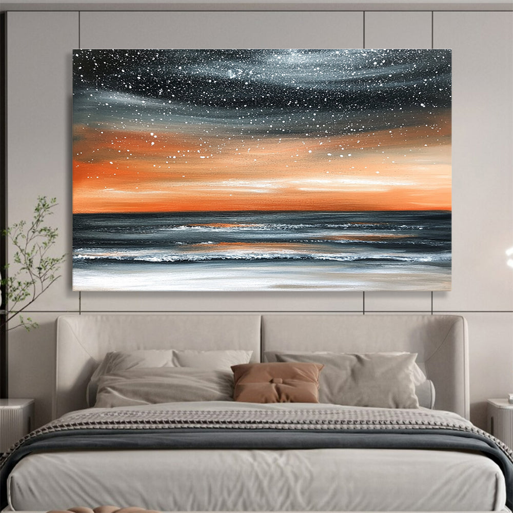 Starry Sea Sunset Art for Coastal Hotel Rooftop Bar & Celestial - Themed Home Theater SC130