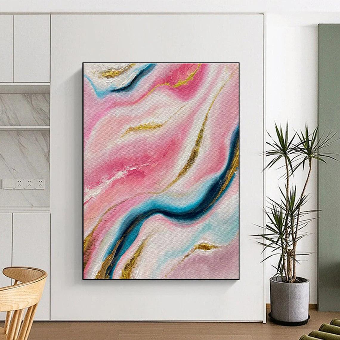 Pink - Gold - Blue Abstract Art for High - End Beauty Salon Treatment Rooms DLZ0028