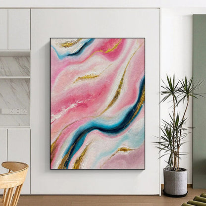 Pink - Gold - Blue Abstract Art for High - End Beauty Salon Treatment Rooms DLZ0028