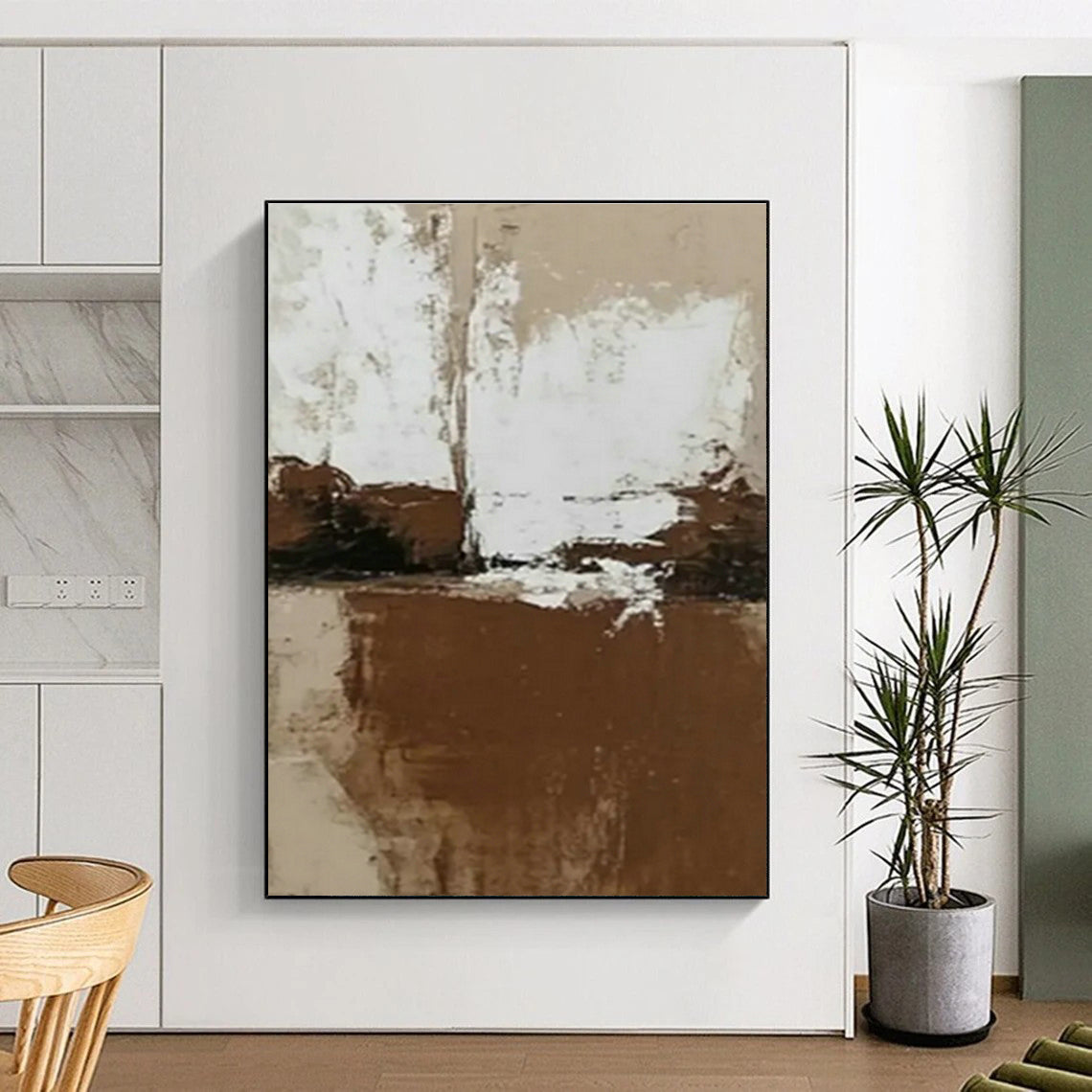 Brown - White Minimalist Abstract Art for Industrial - Chic Office & Monochrome Bedroom DLZ0982