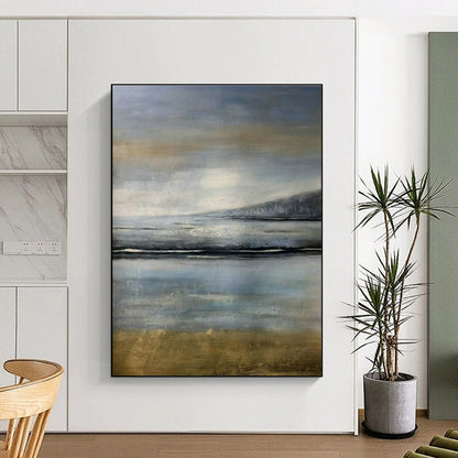 Gray - Blue Seascape Abstract Art for Coastal Hotel Suite & Nautical Art Gallery DLZ1800