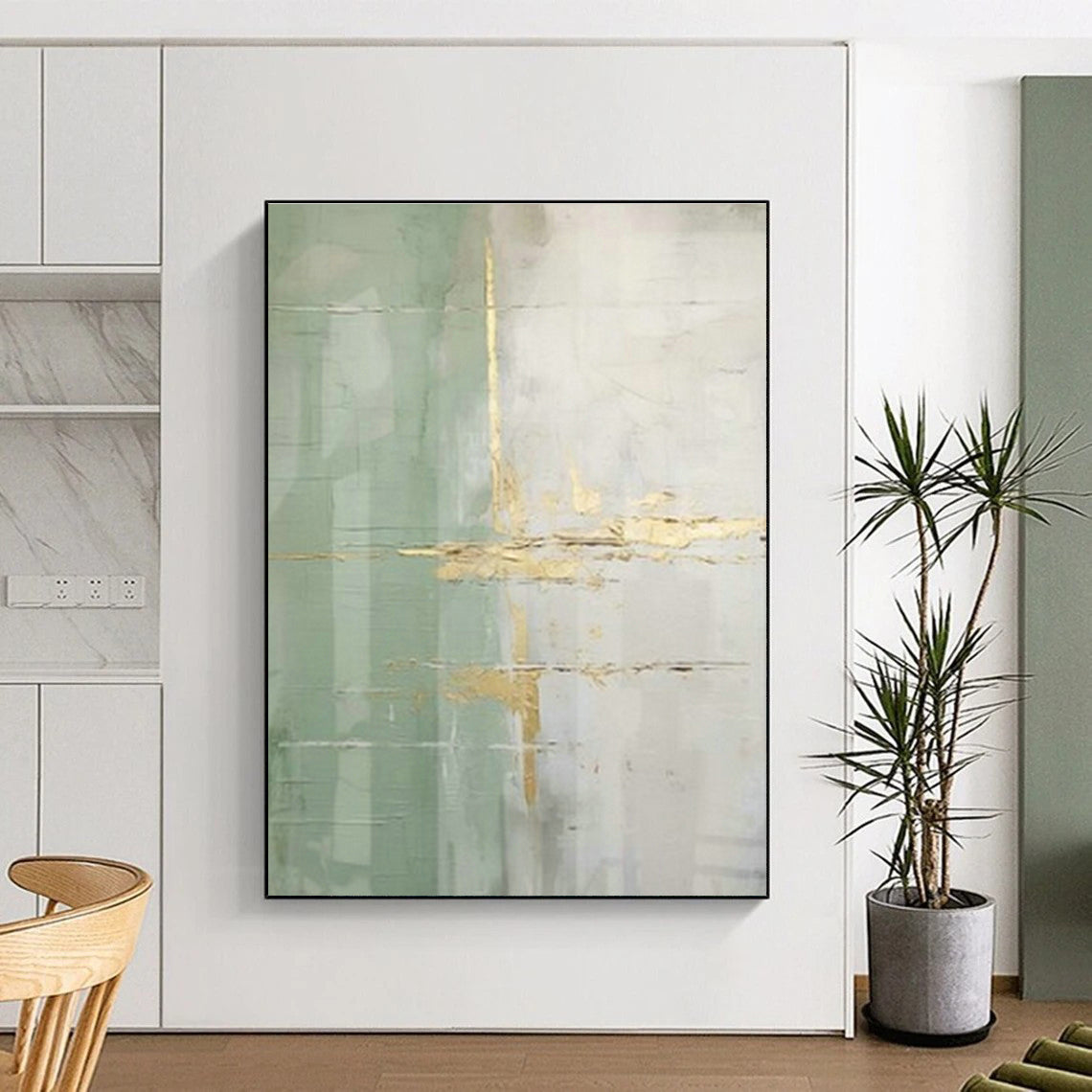 Gold - Green Abstract Art for Elegant Hotel Lobby & Art - Focused Home Office DLZ1940