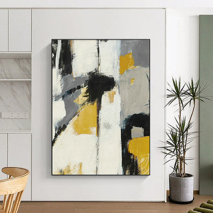 Gray, Yellow, and Black Abstract Art for Industrial Loft & Modern Art Bar DLZ2225