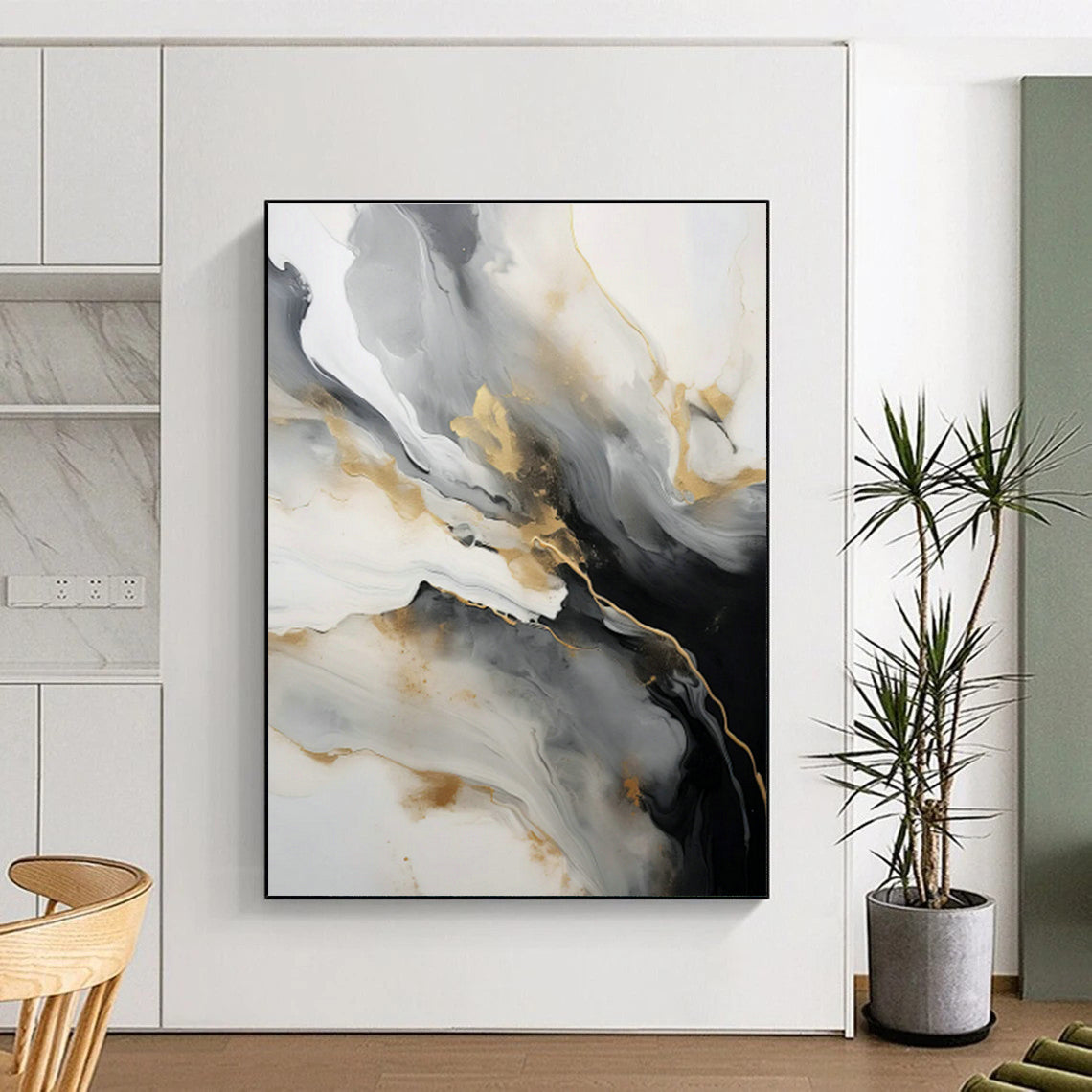 Gold - Gray Ink Abstract Art for Modern Art Lounge & Sophisticated Hotel Lobby DLZ0729