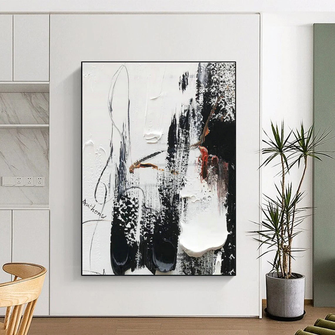 Black, White & Red Abstract Art for Modern Loft Living Room & Edgy Art Gallery DLZ0821