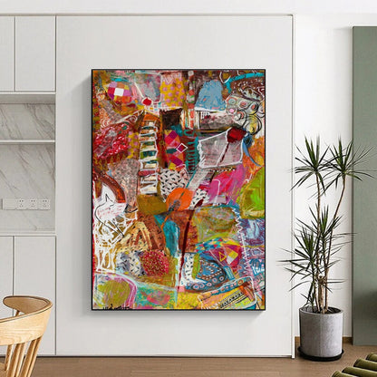 Colorful Abstract Collage Art for Creative Collective Space & Vibrant Home Living Room DLZ1985