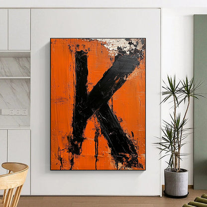 Orange and Black “K” Painting Art for Industrial - Style Bar & Personalized Home Office STSC1326