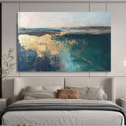 Teal Sea and Gold Art for Contemporary Art Gallery Exhibition & Upscale Coastal Residence SC113