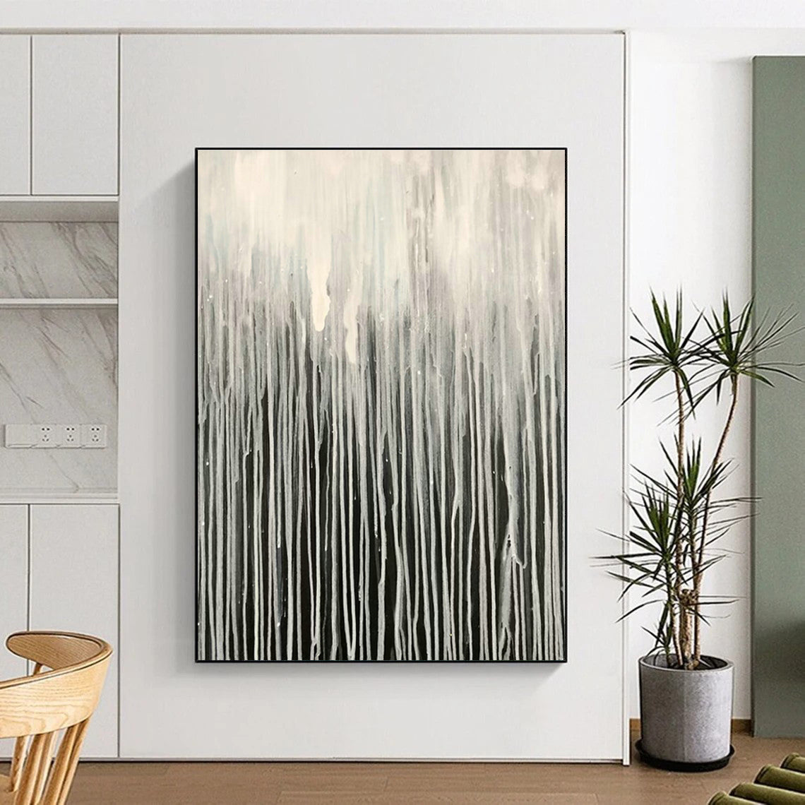 Grey - White Dripping Abstract Art for Living Room & Bedroom DLZ0480