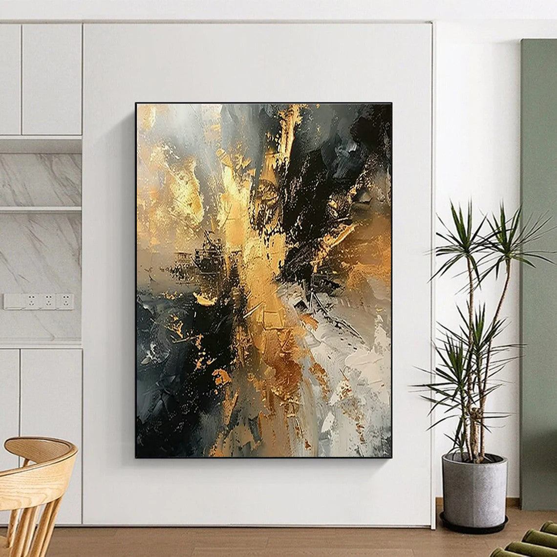 Gold - Gray - Black Abstract Art for Trendy City Bar & Corporate Executive Office DLZ1748