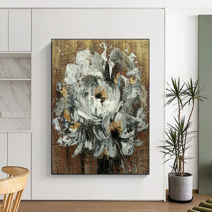 White Flowers with Gold Art for Luxury Home Bedroom & Art - Loving Spa DLZ2107