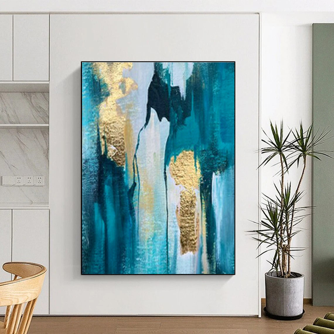 Blue - Gold Abstract Art for High - End Spa & Luxury Home Office DLZ1904
