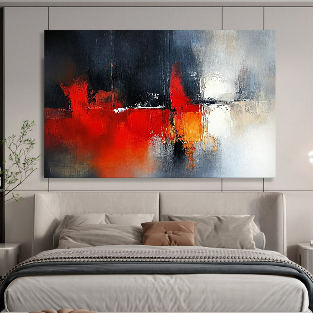 Red - Black Abstract Cityscape Art for Modern Penthouse Living Room & Urban Art Gallery SC230